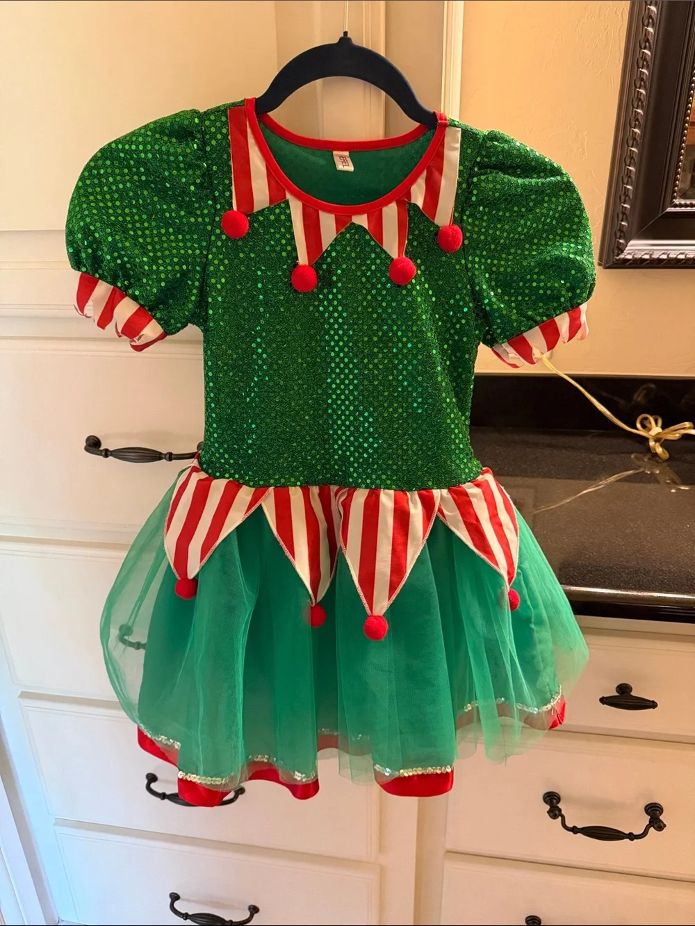 Girls' Green & Red Holiday Elf Dress Costume